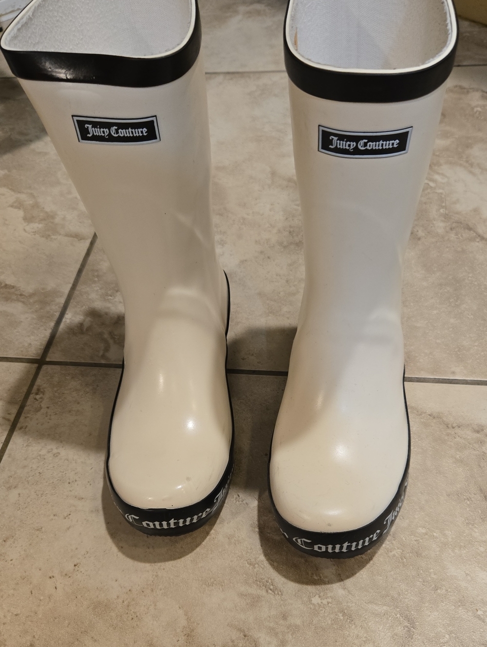 Juicy Couture Women's White Rain Boots with Black Trim